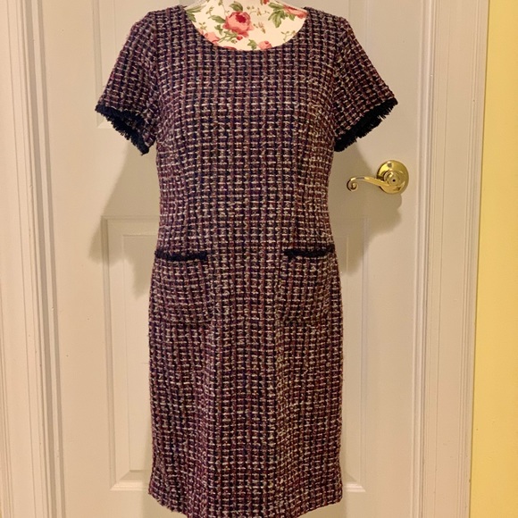 Talbots navy tweed short sleeve shift dress - 8P - Picture 2 of 10